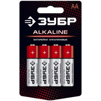 Батарейки AA "ALCALINE" 59223-4C ЗУБР Батарейки AA "ALCALINE" 59223-4C ЗУБР